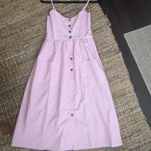 Pink and white stripped midi dress